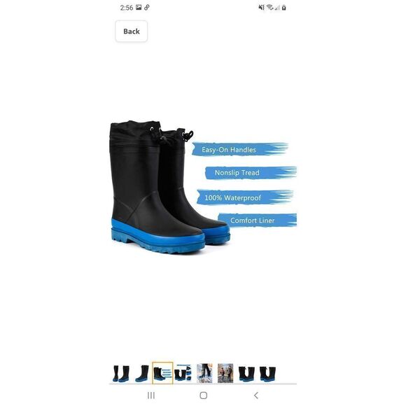 New Kids Size 1 Black Blue Aleader Waterproof Rubber Rain Boots - Picture 2 of 9